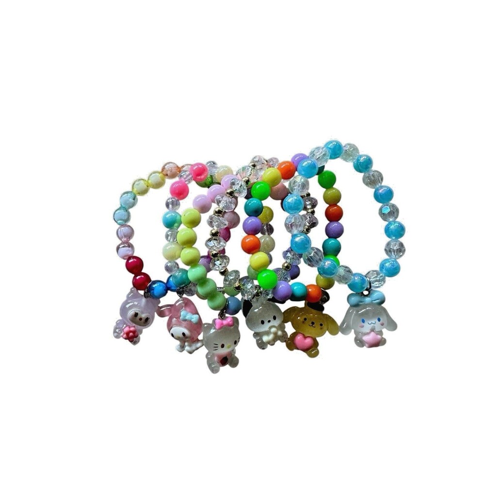6pc  Bracelet Set Girls Beaded Hello Kitty Cinnamoroll Kuromi Pompompurin Melody